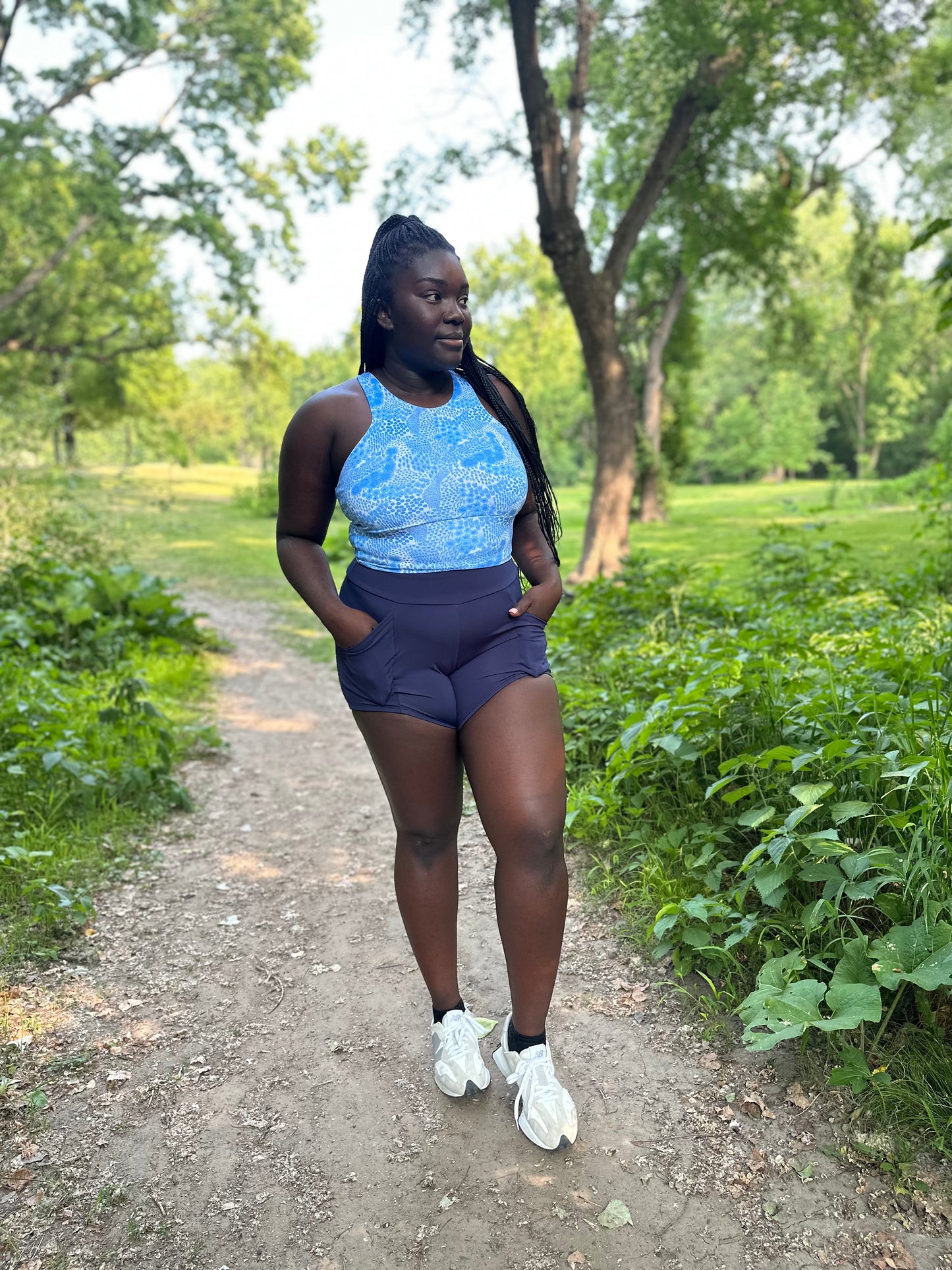 High Neck Crop - Blue Floral