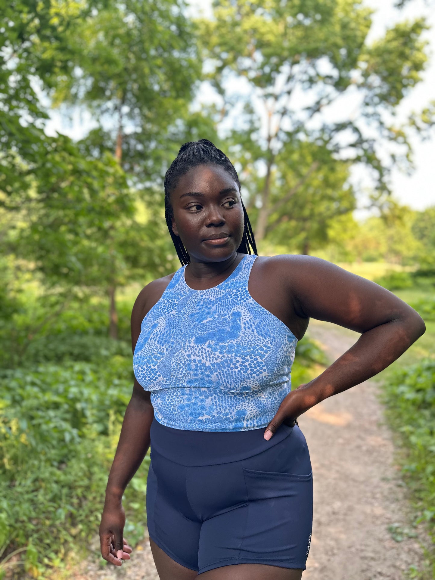 High Neck Crop - Blue Floral