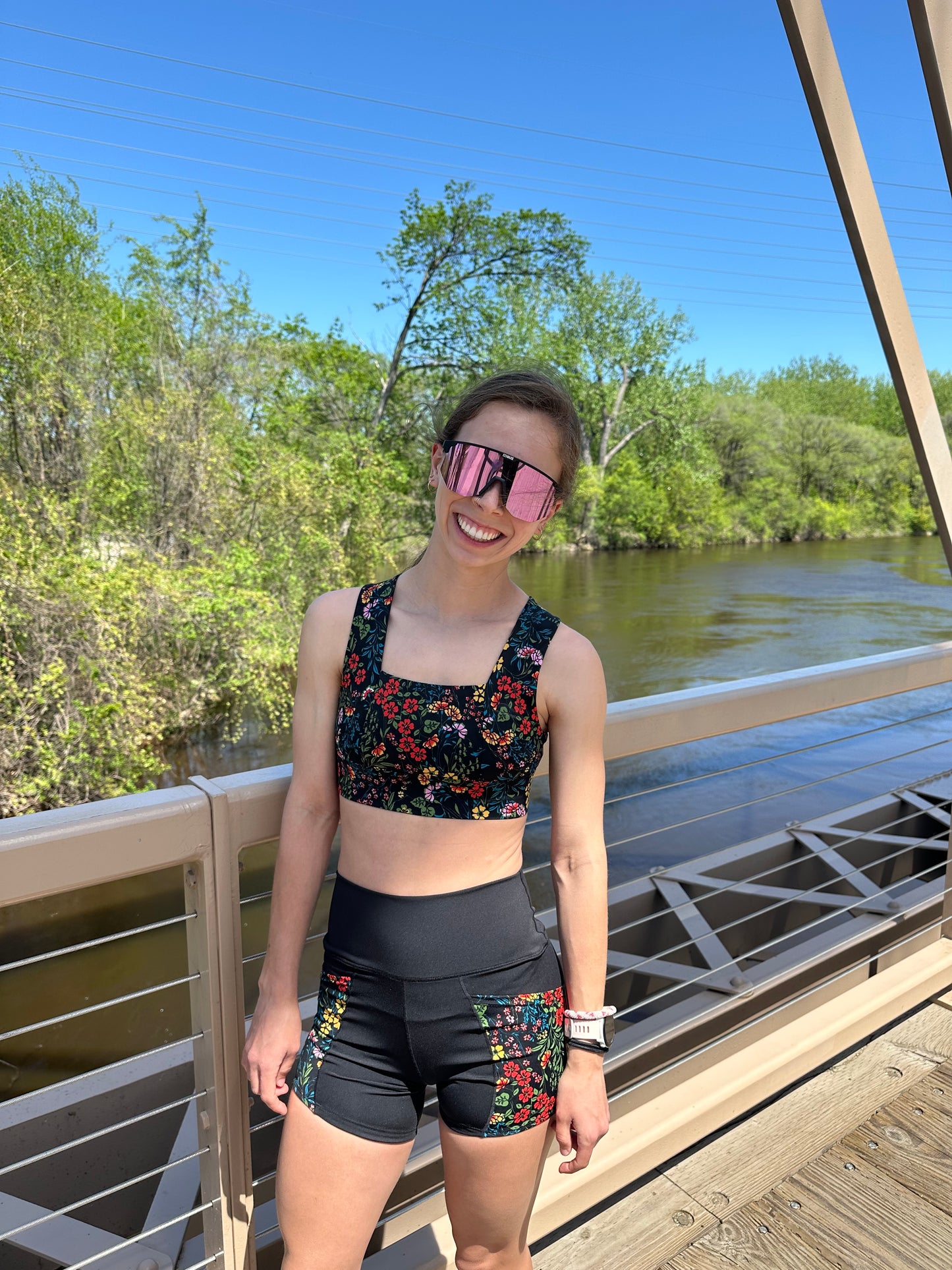 Size 16 - Stay Put Shorts - Black Floral Patterned Pockets