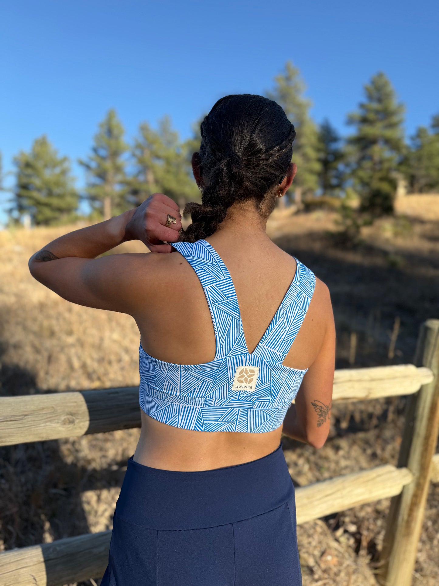 Square Neck Sports Bra - Blue Line