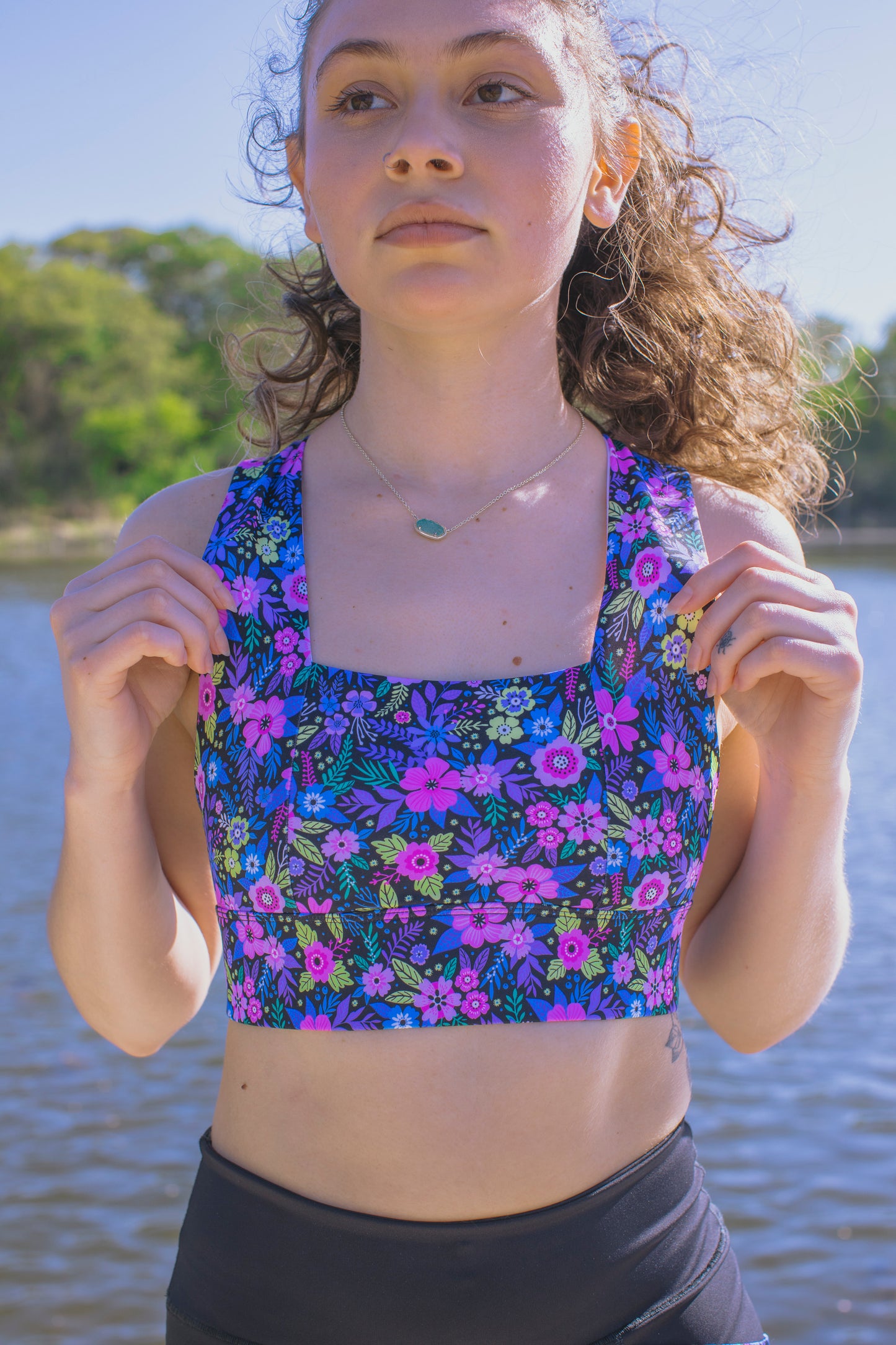 Square Neck Sports Bra - Electric Lilac