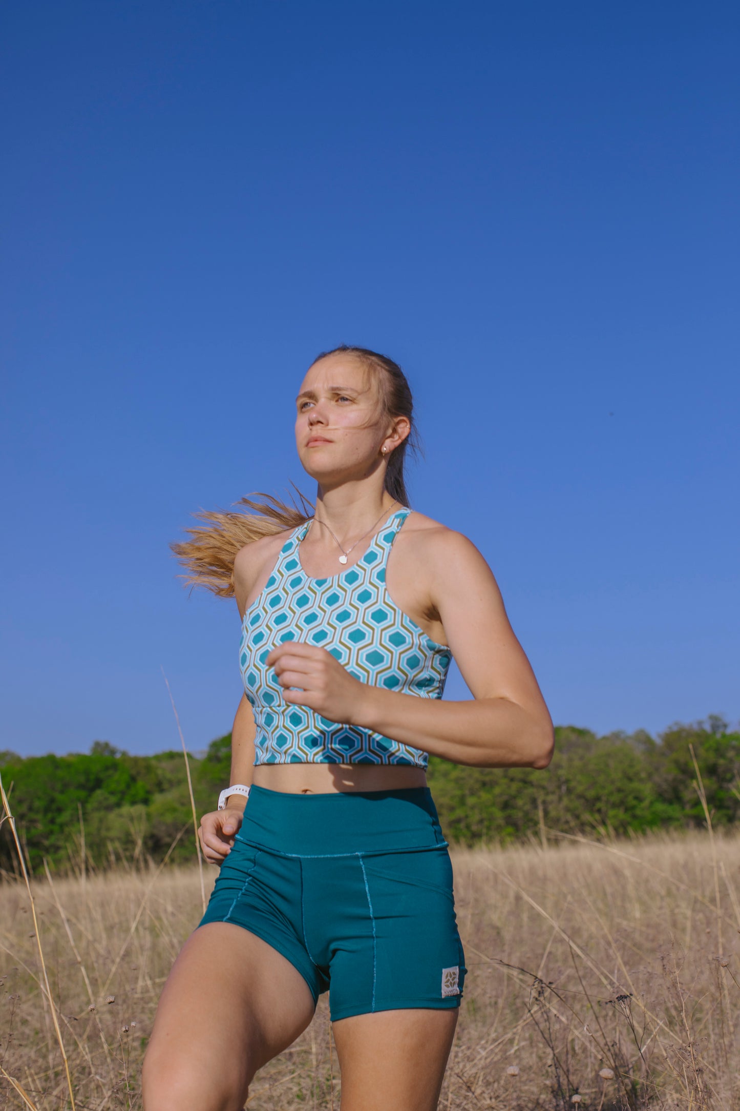 Made-to-order: High Neck Crop - Tiled Teal