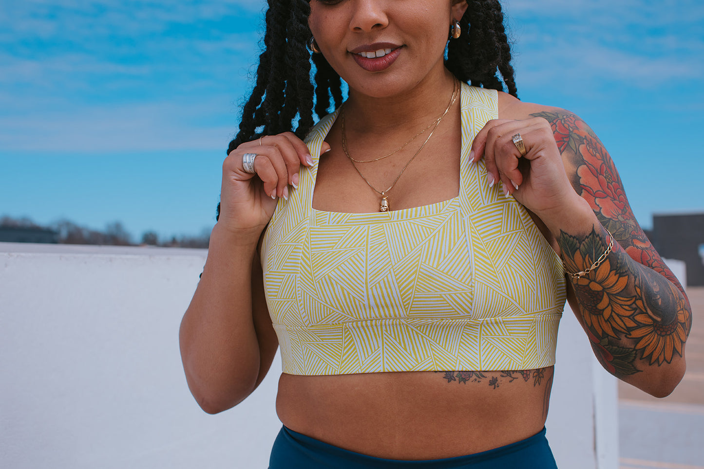 Square Neck Sports Bra - Lime Line