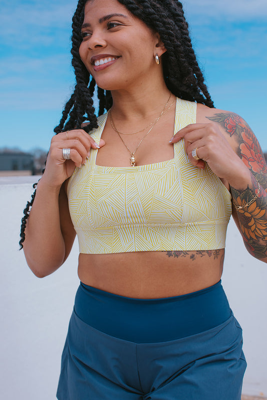 Square Neck Sports Bra - Lime Line
