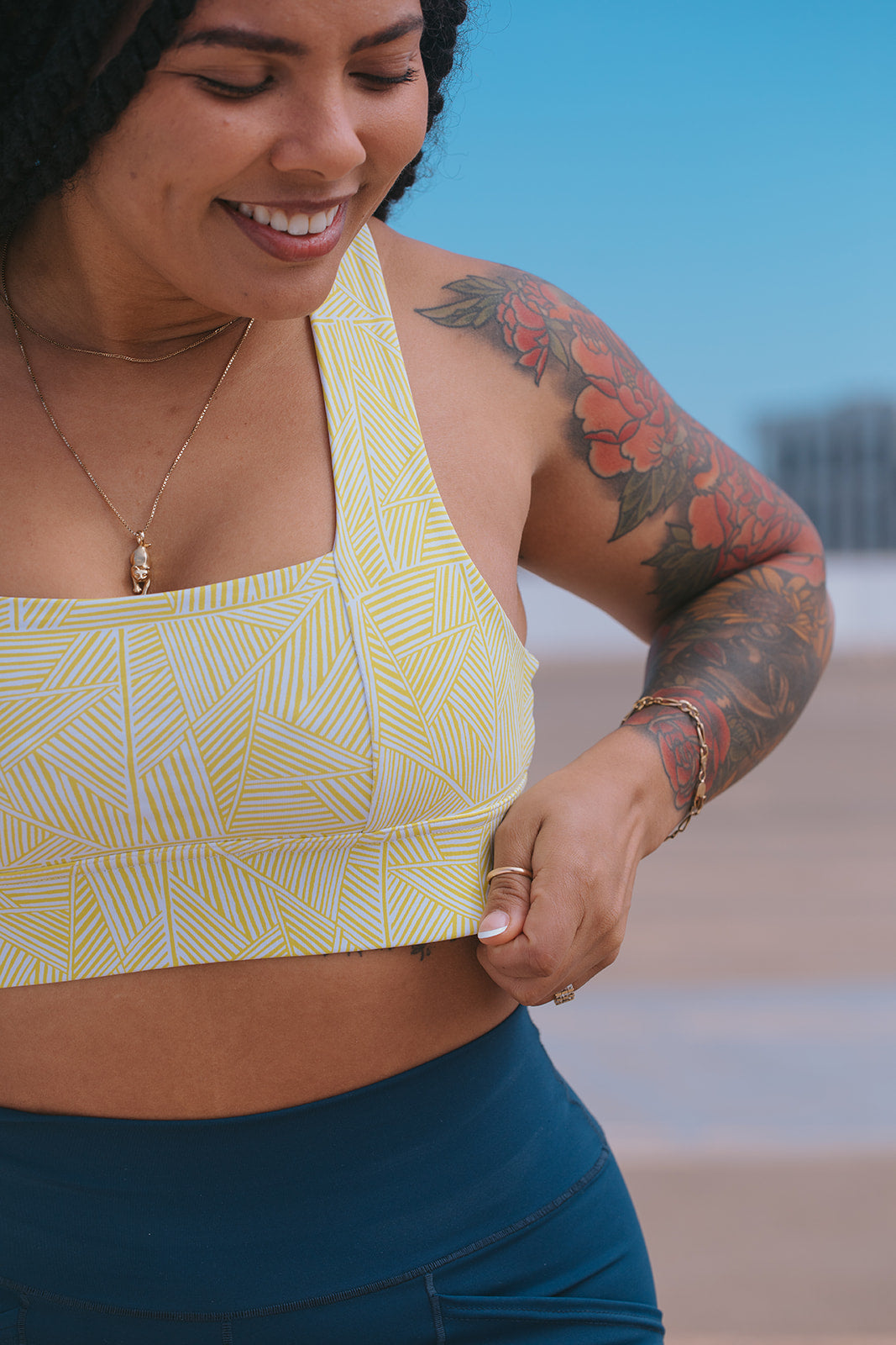 Square Neck Sports Bra - Lime Line