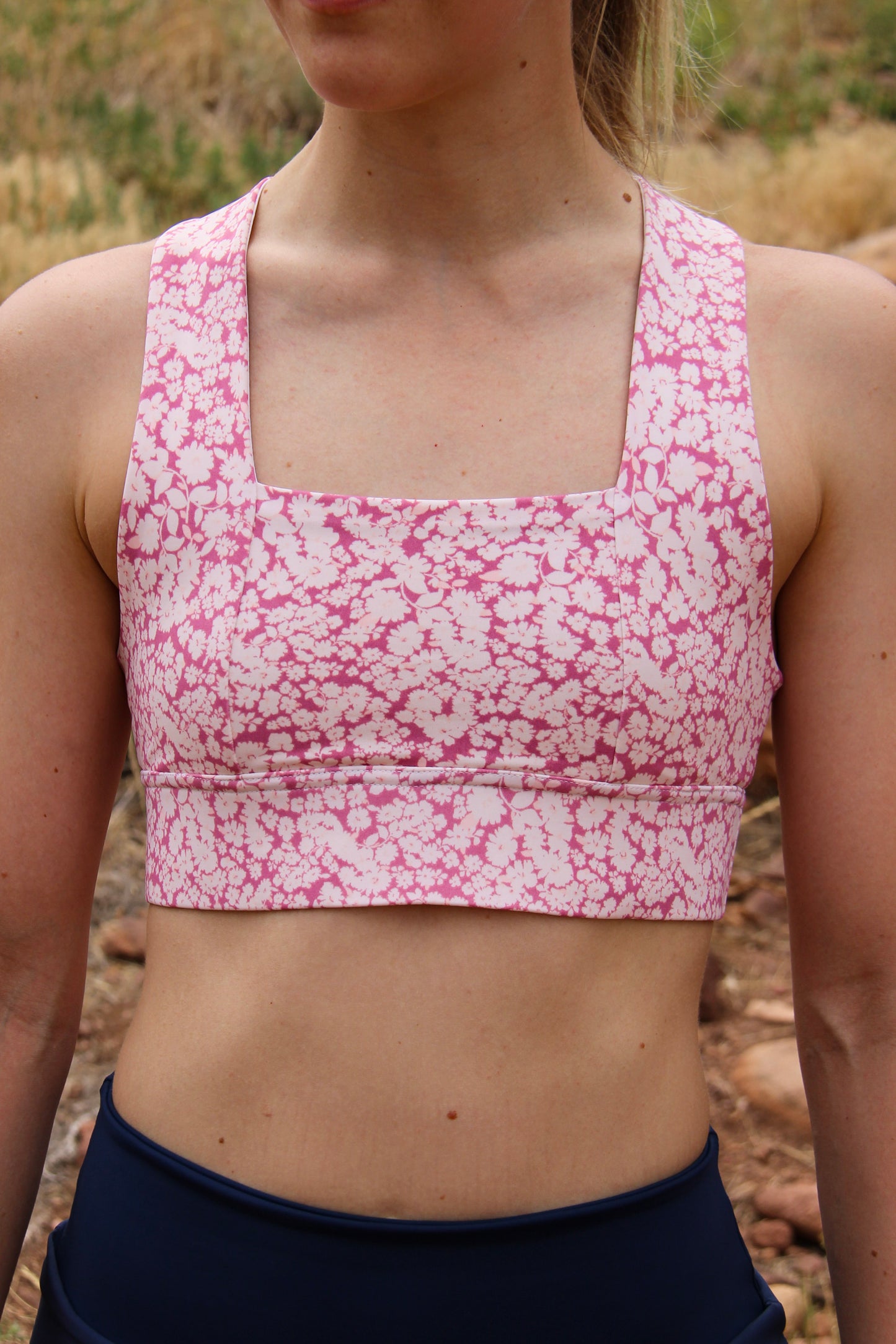 Square Neck Sports Bra -  Blush Bloom