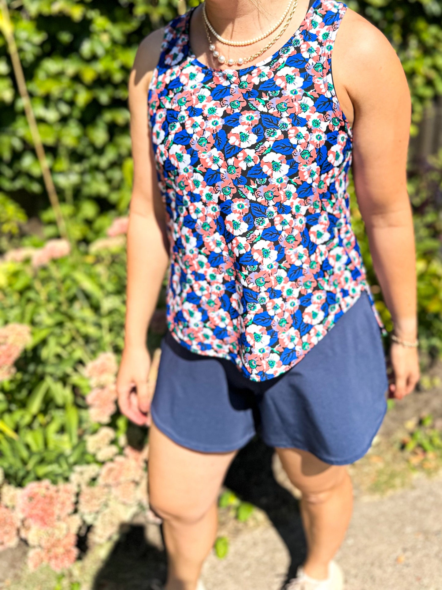 Loose Fit Tank Top - Pink & Blue Floral