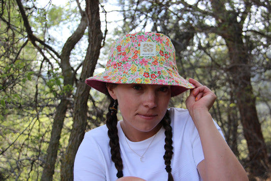 Bucket Hat:  Hot pink + pink floral