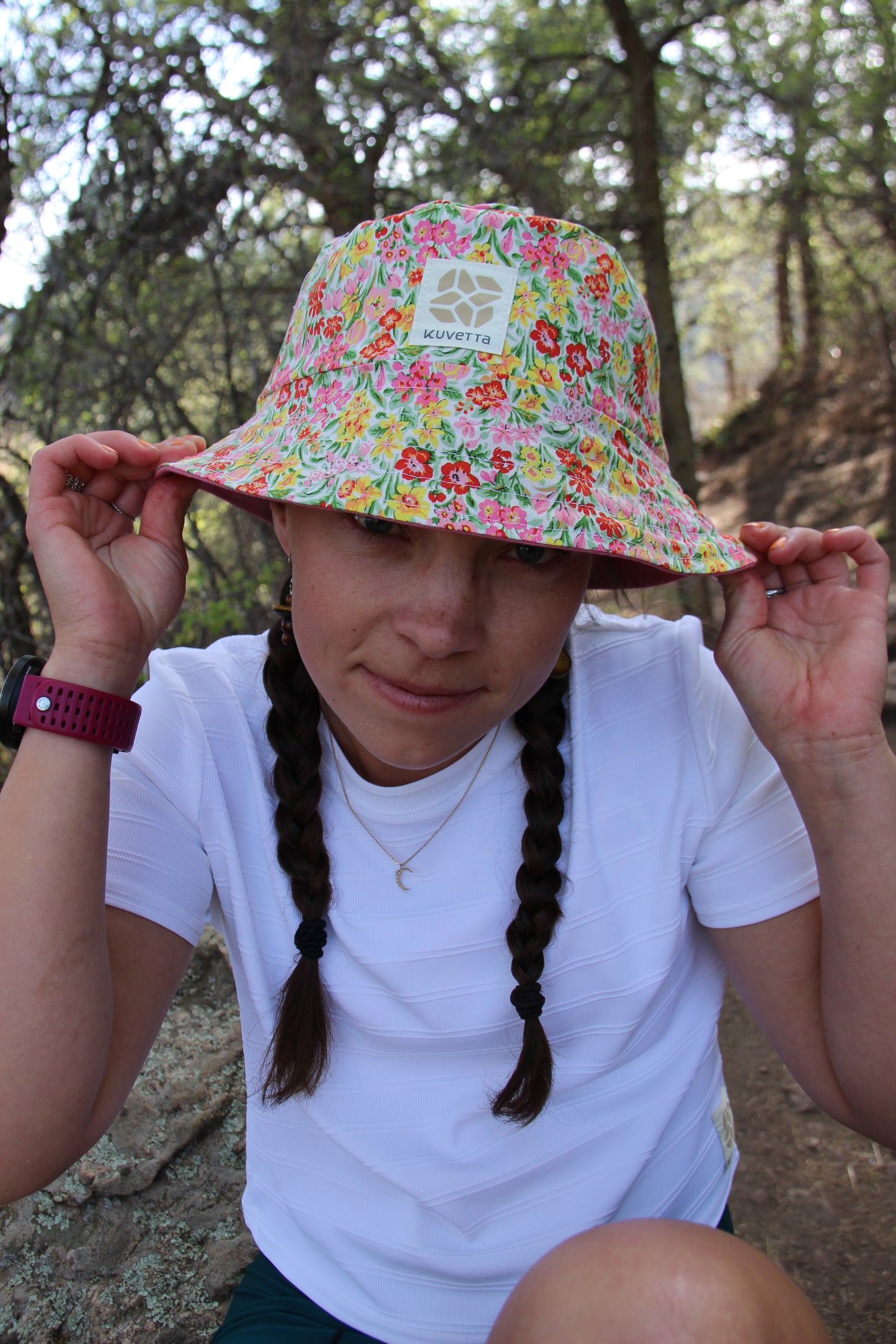 Bucket Hat:  Hot pink + pink floral