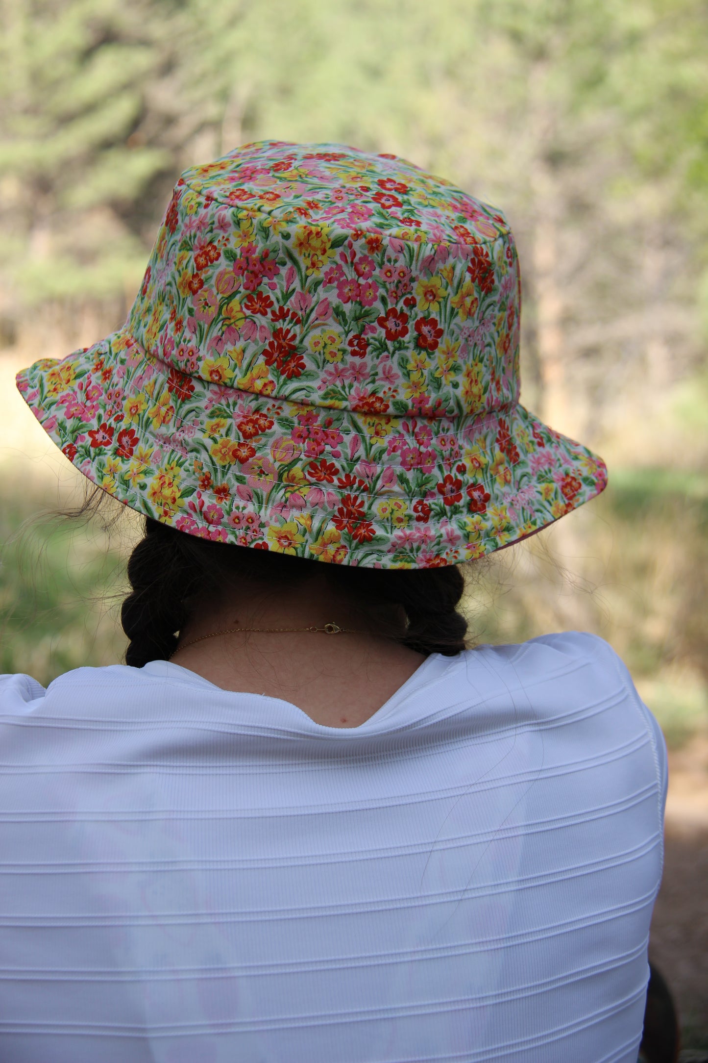 Bucket Hat:  Hot pink + pink floral
