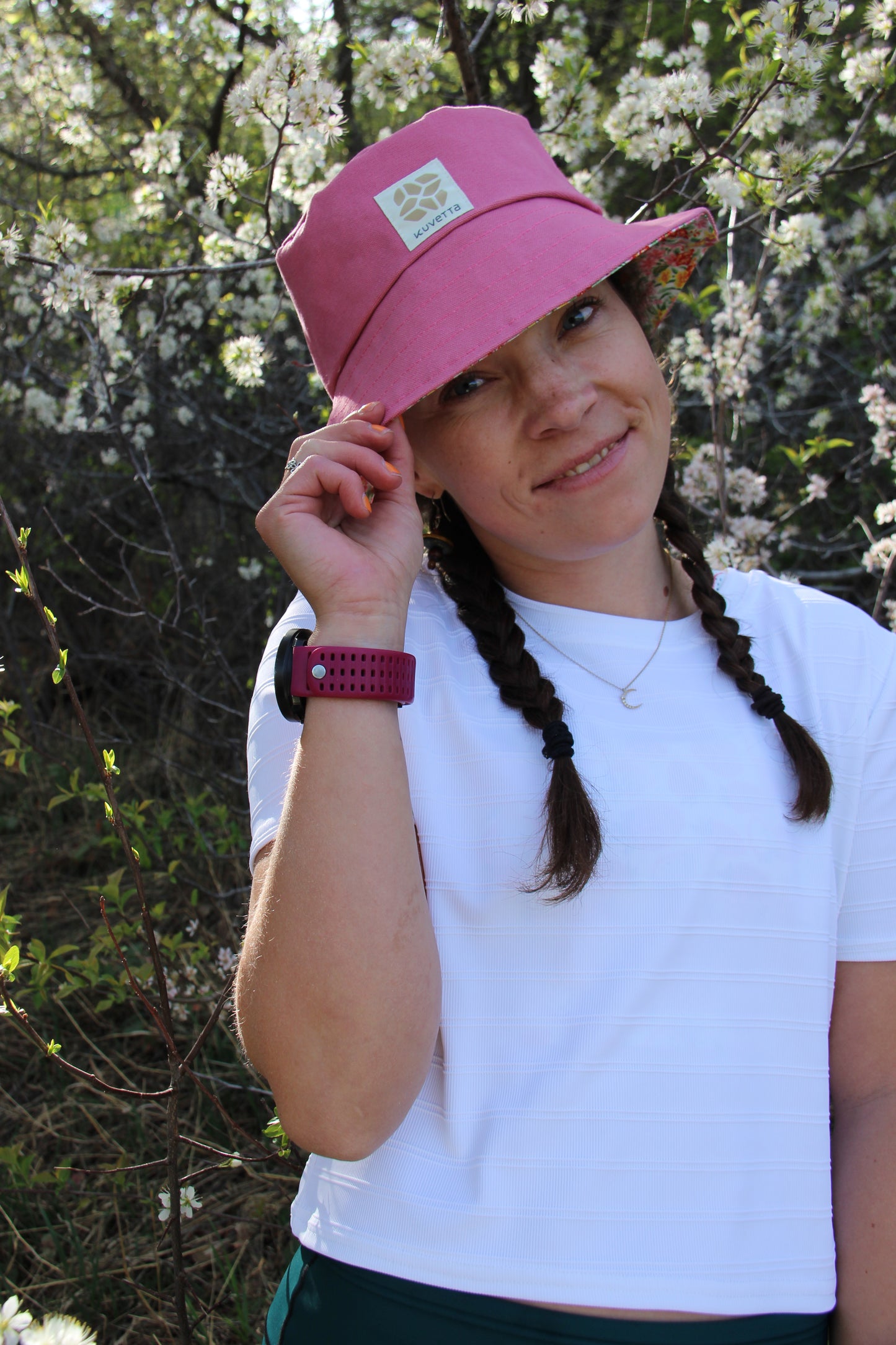 Bucket Hat:  Hot pink + pink floral