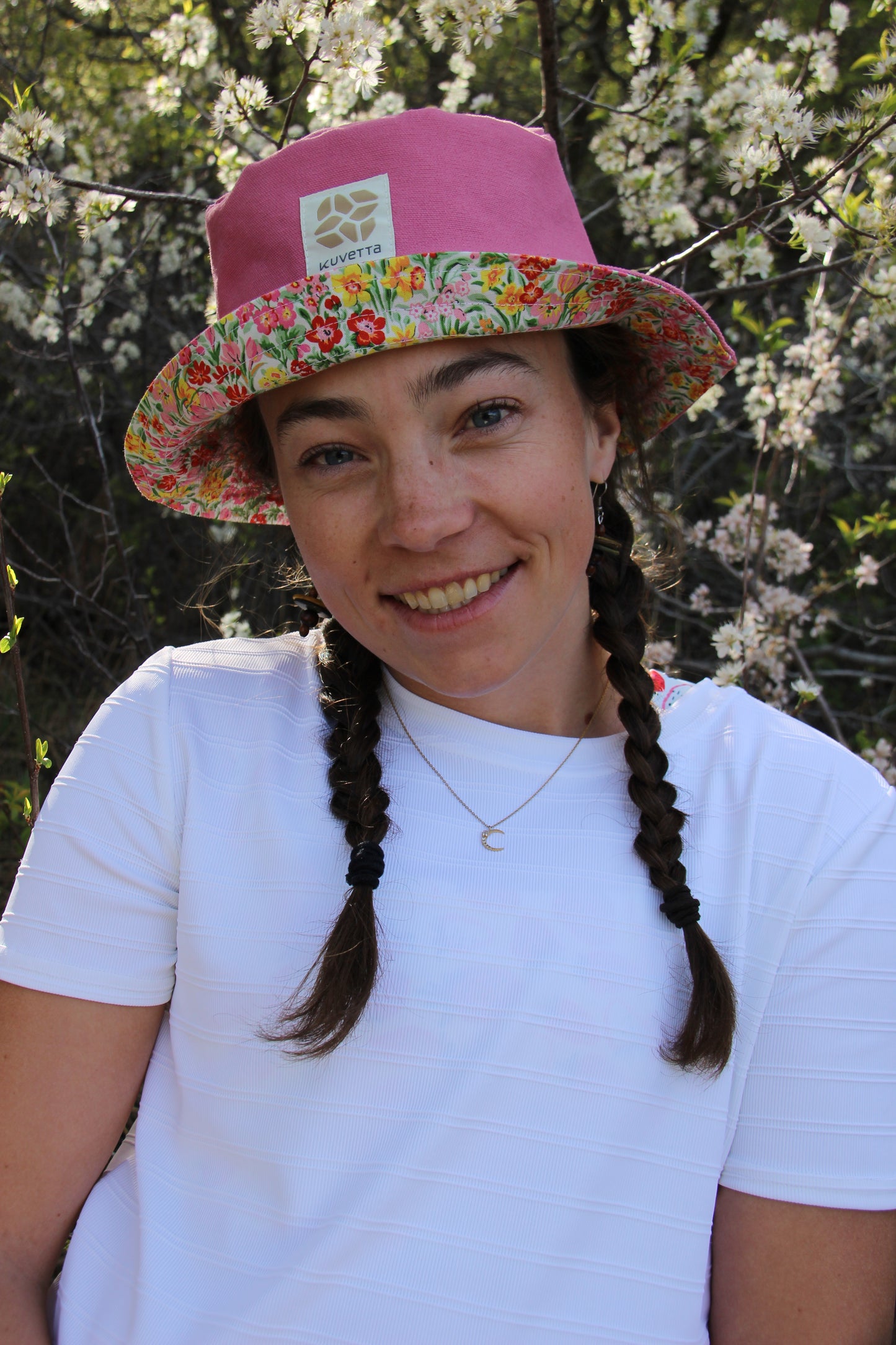 Bucket Hat:  Hot pink + pink floral