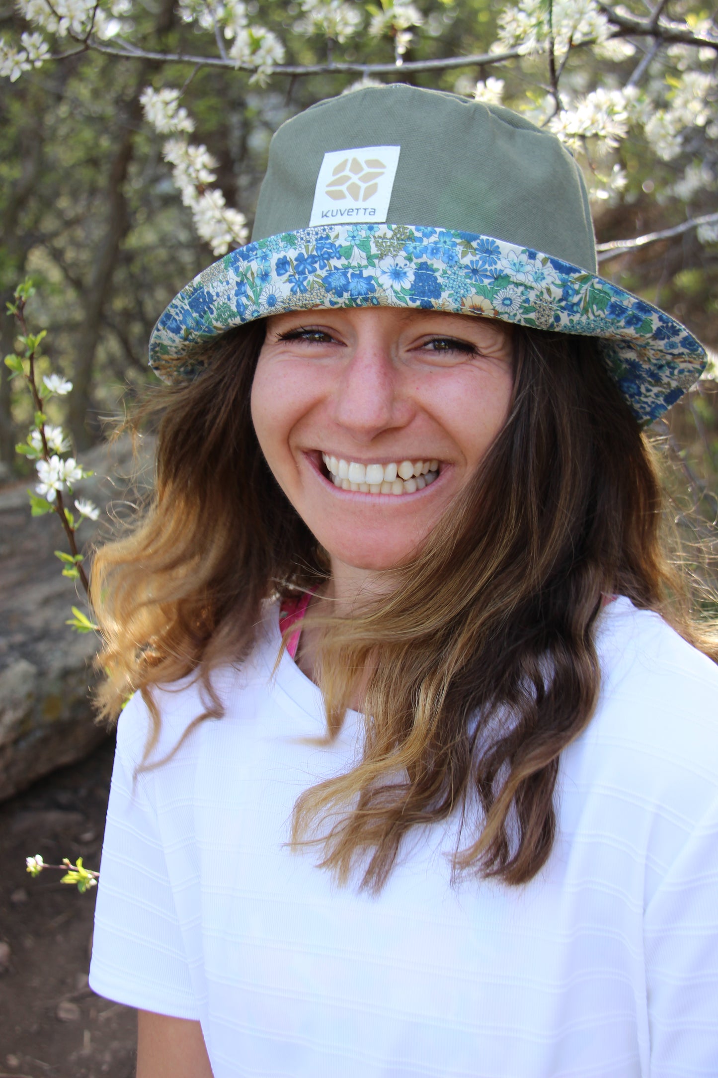 Bucket Hat:  Olive Green + Blue Floral
