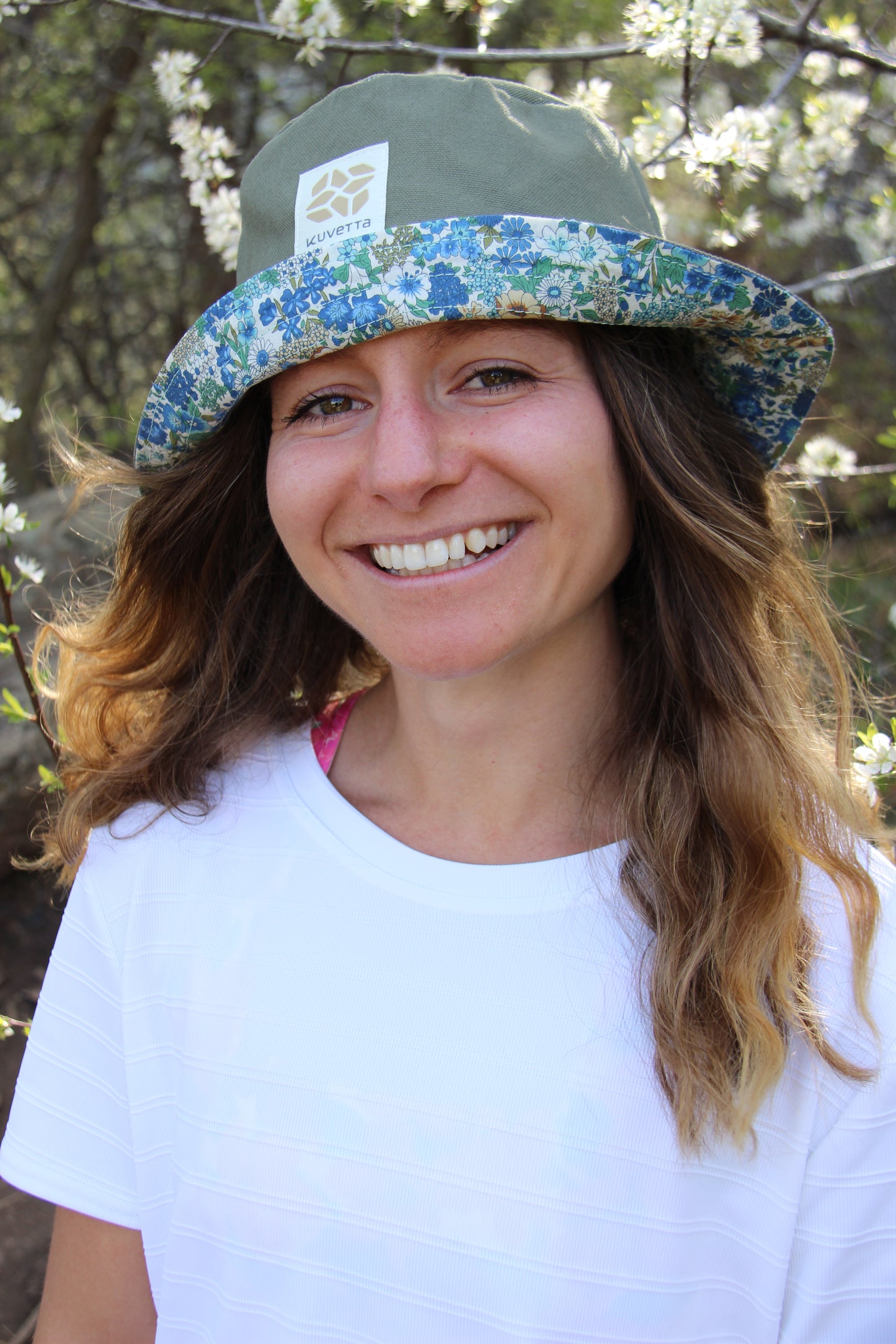 Bucket Hat:  Olive Green + Blue Floral