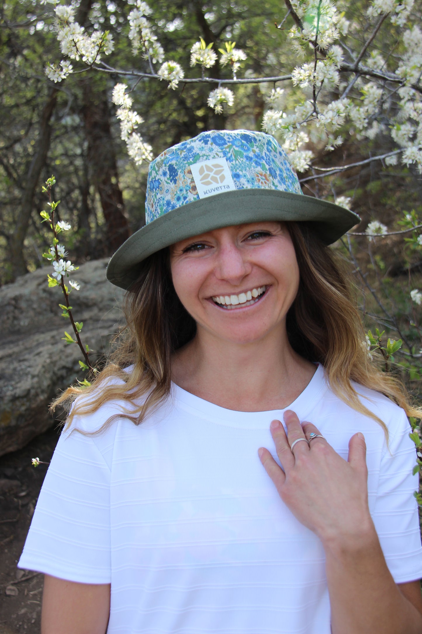 Bucket Hat:  Olive Green + Blue Floral