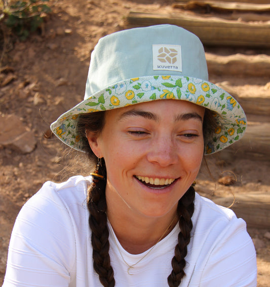 Bucket Hat:  Light Blue + Floral