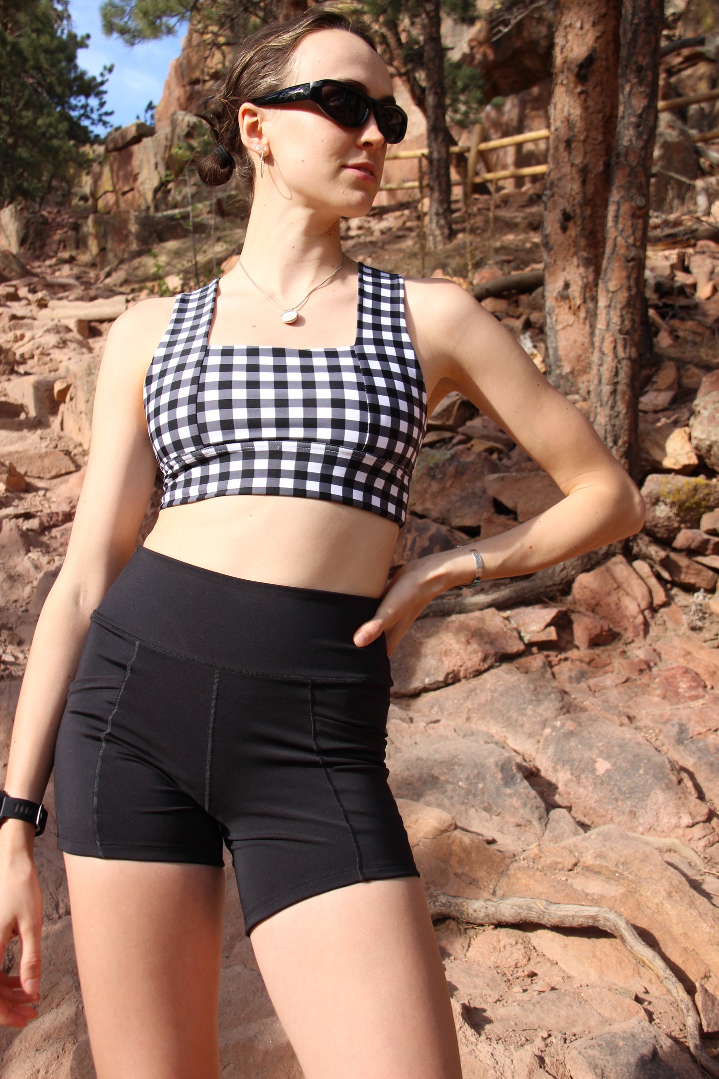 Square Neck Sports Bra -  Gritty Gingham