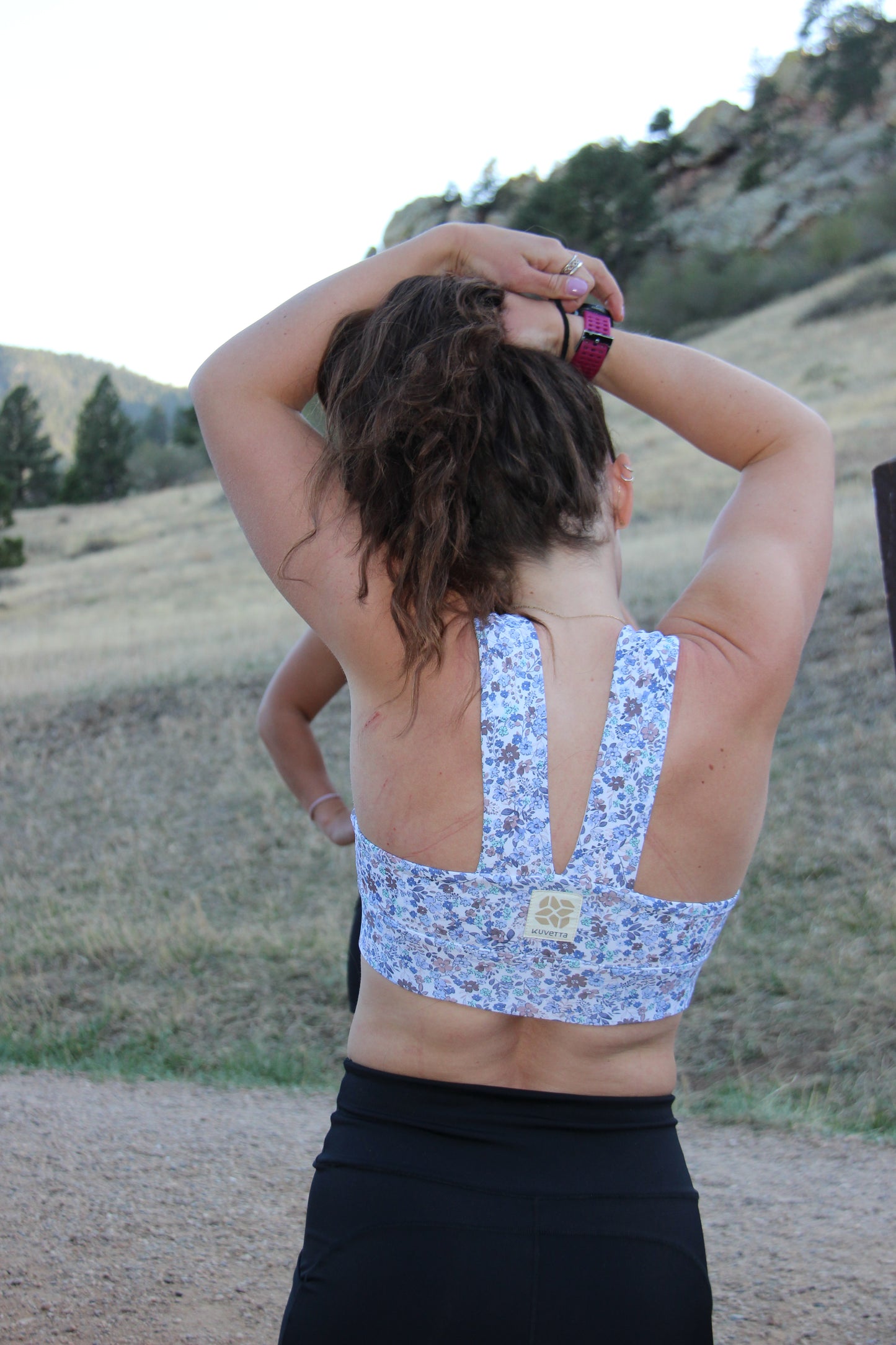 Square Neck Sports Bra -  Mini Blue Floral