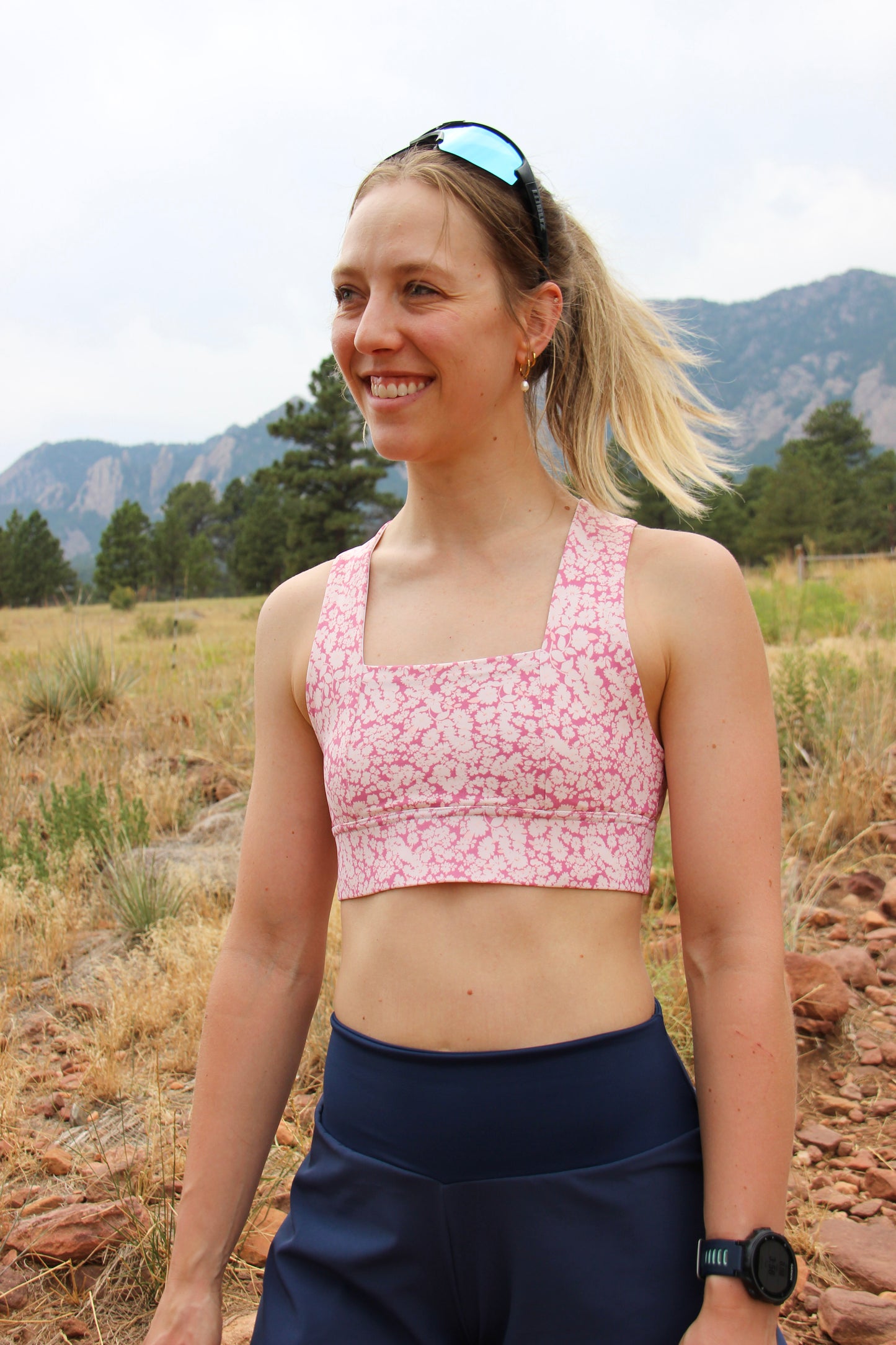 Square Neck Sports Bra -  Blush Bloom
