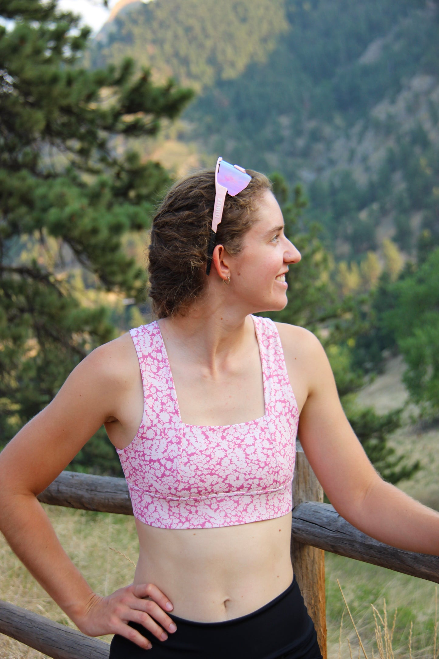 Square Neck Sports Bra -  Blush Bloom