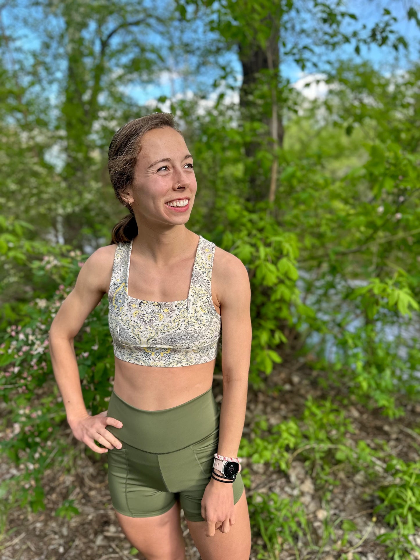 Square Neck Sports Bra - Ivory Paisley