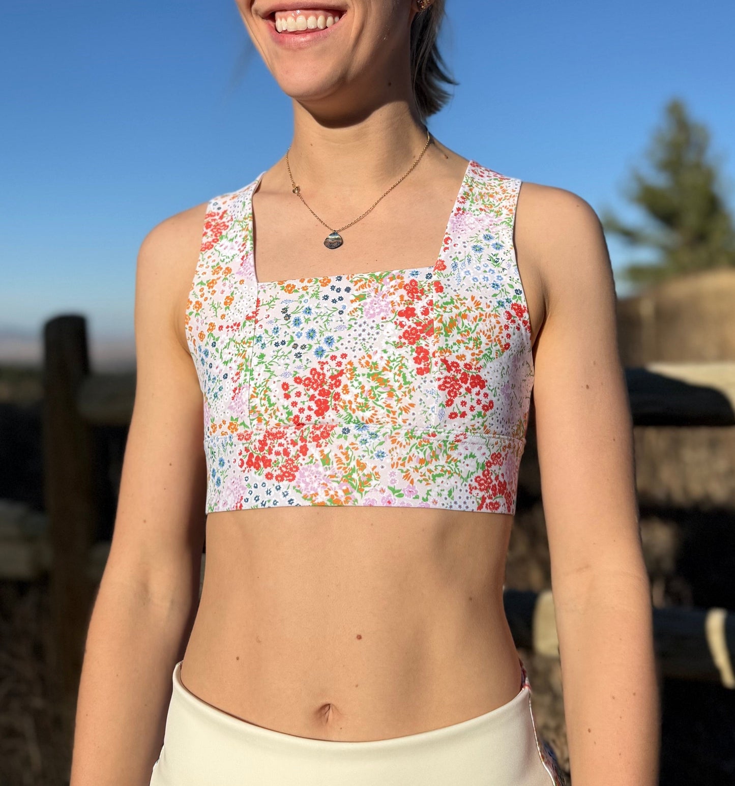 Square Neck Sports Bra - Ditsy Daydream