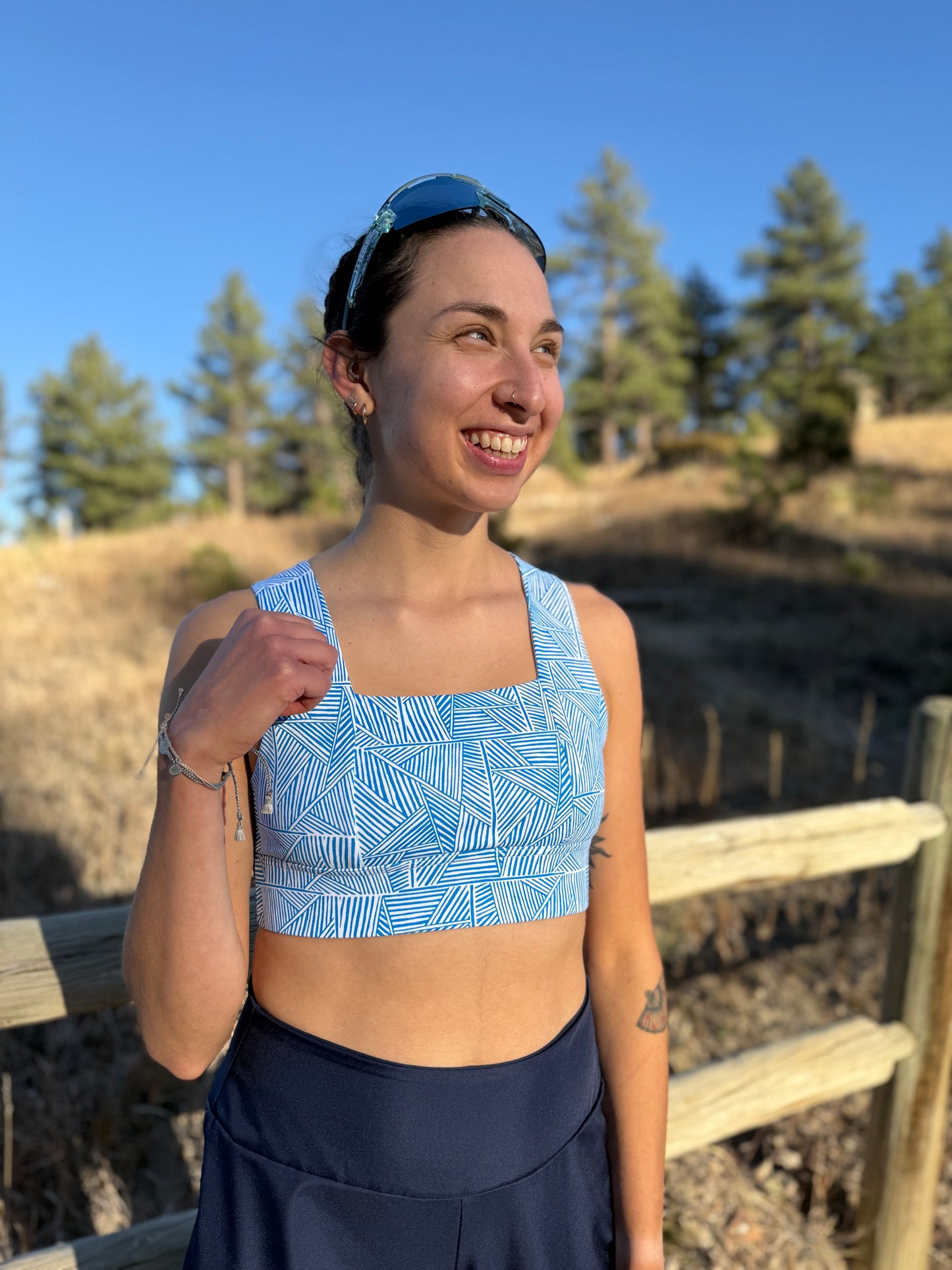 Square Neck Sports Bra - Blue Line