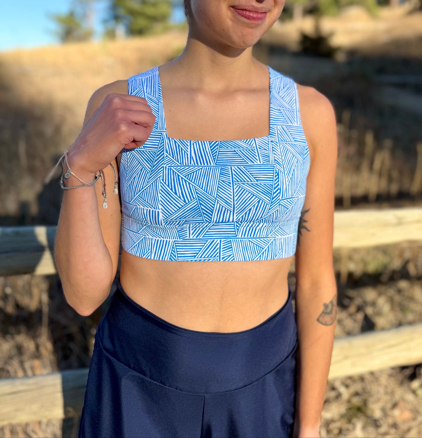 Square Neck Sports Bra - Blue Line