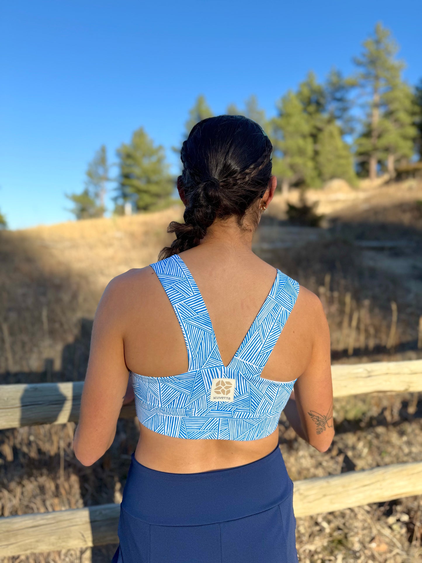 Square Neck Sports Bra - Blue Line
