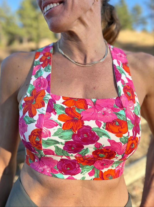 Square Neck Sports Bra - Rosy Pink
