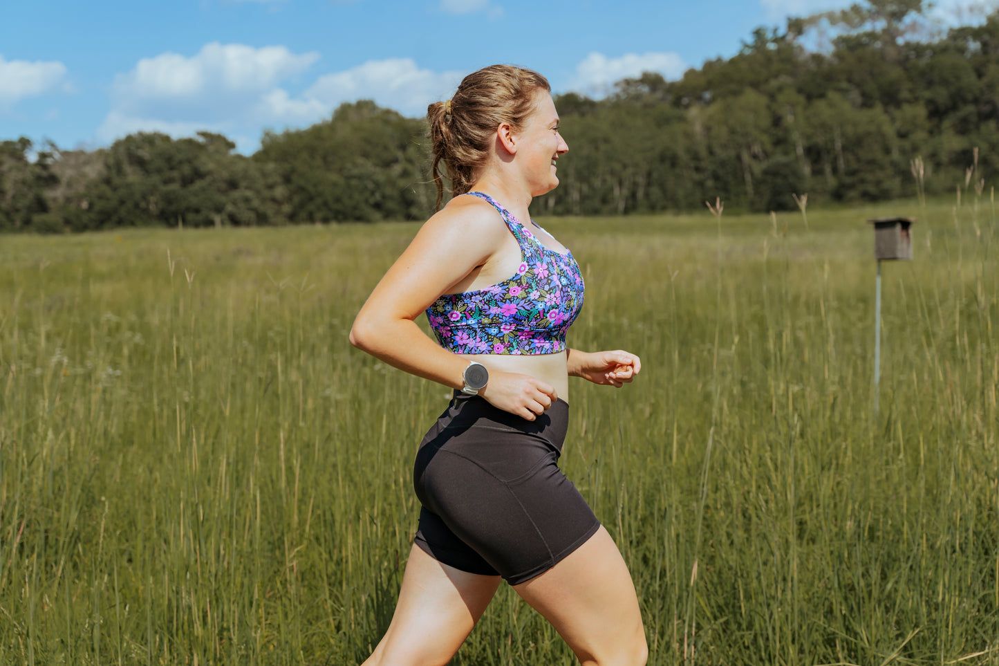 Square Neck Sports Bra - Purple Floral