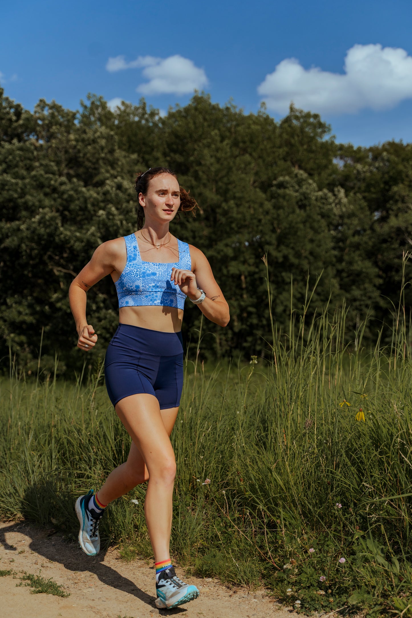 Square Neck Sports Bra - Blue Floral