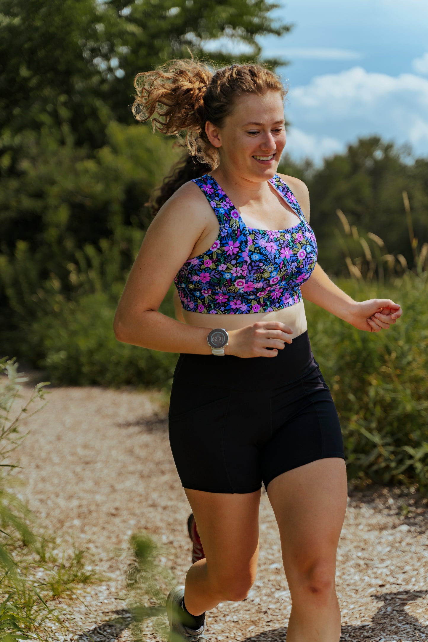 Square Neck Sports Bra - Purple Floral