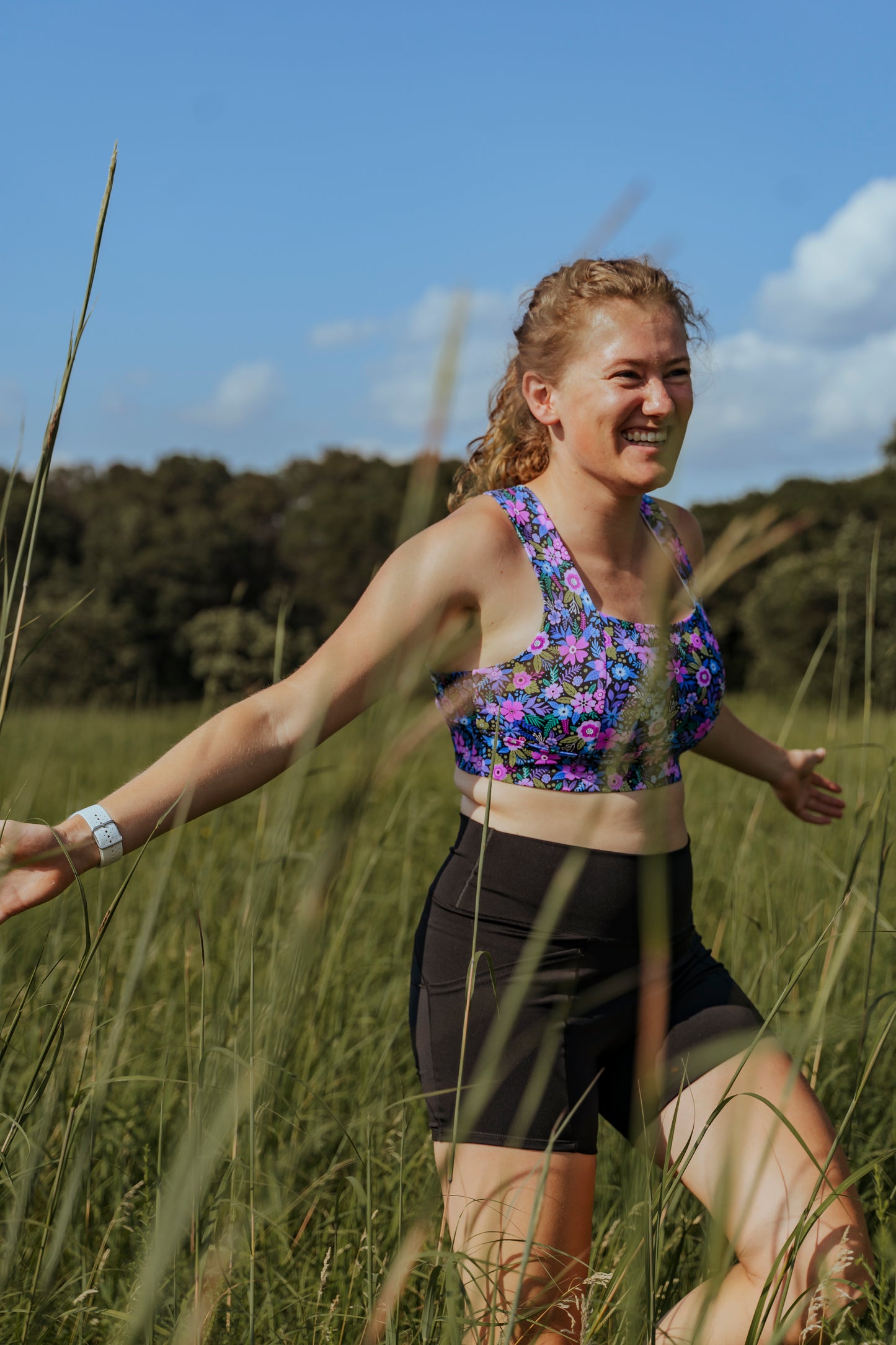 Square Neck Sports Bra - Purple Floral