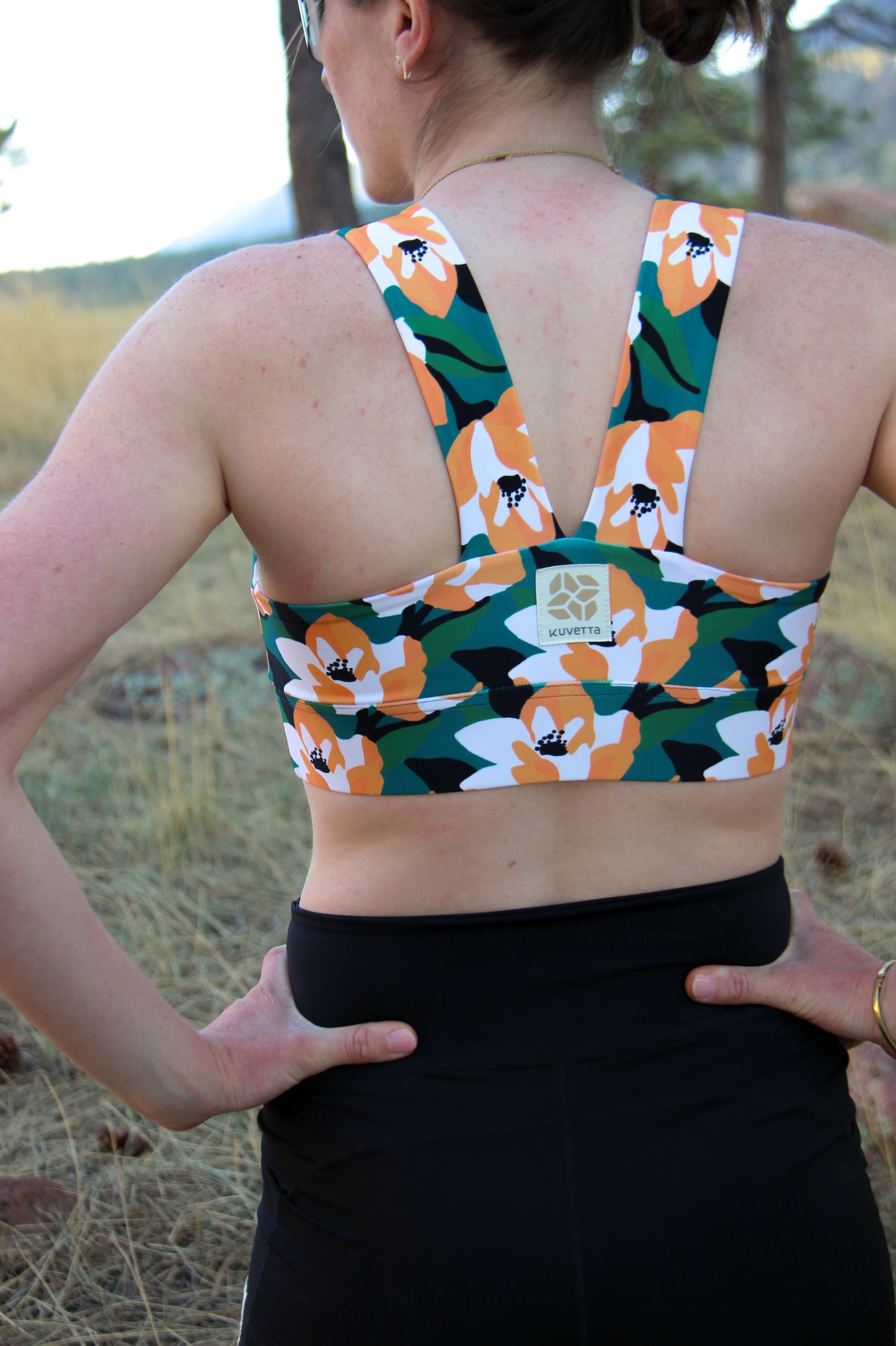 Square Neck Sports Bra -  Brushed Lilies