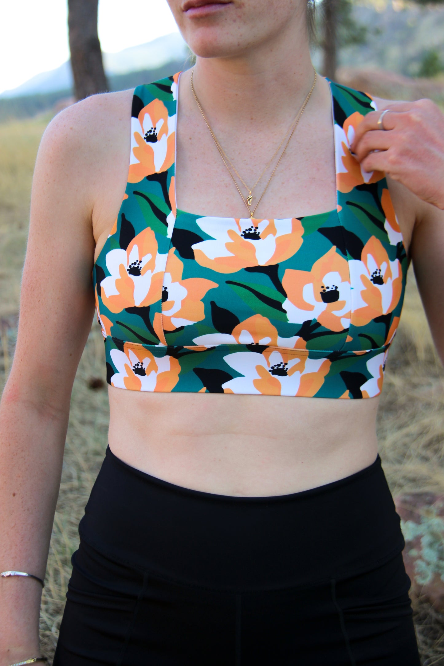 Square Neck Sports Bra -  Brushed Lilies