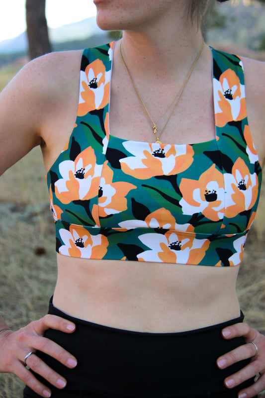 Square Neck Sports Bra -  Brushed Lilies