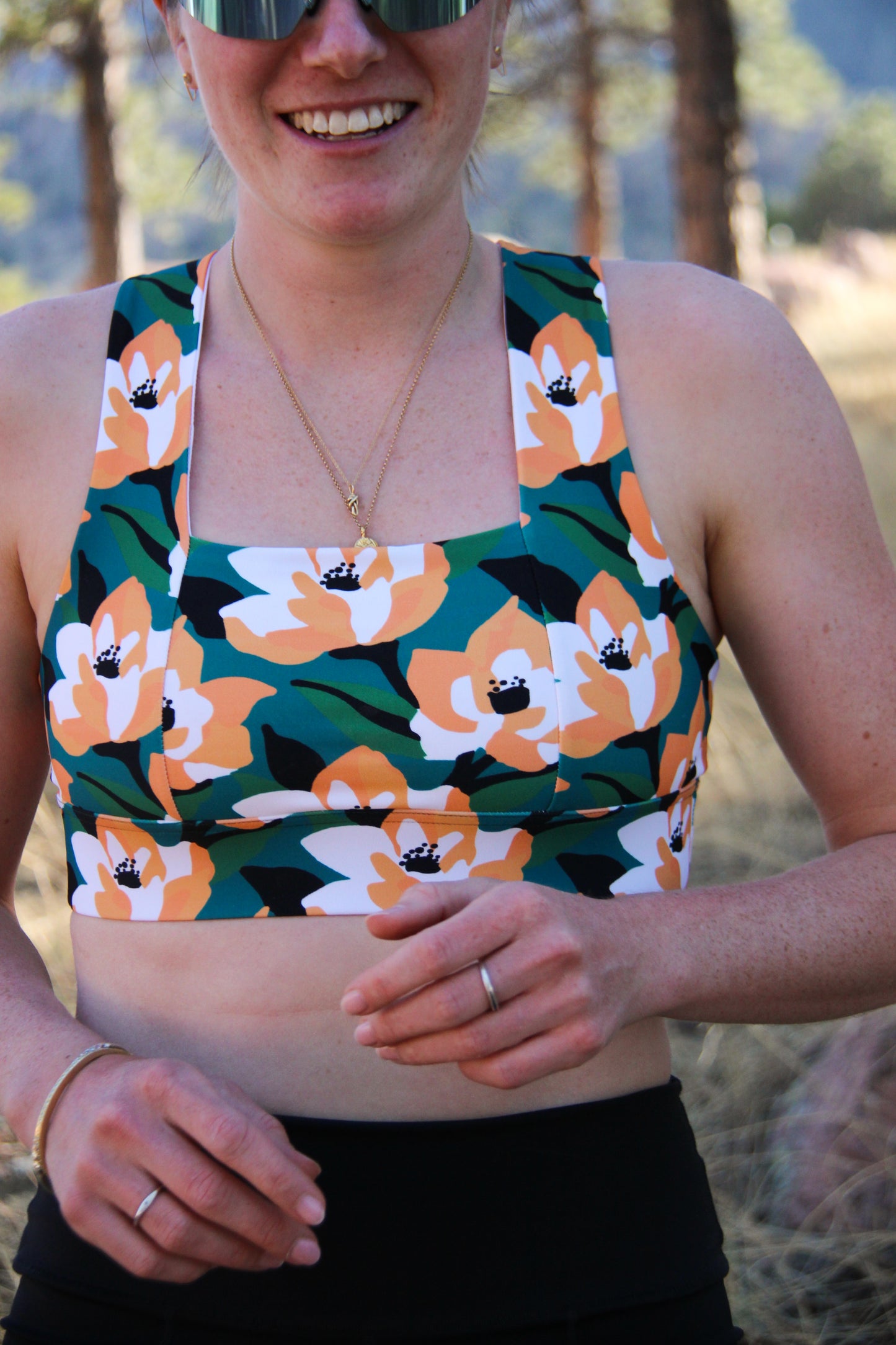 Square Neck Sports Bra -  Brushed Lilies