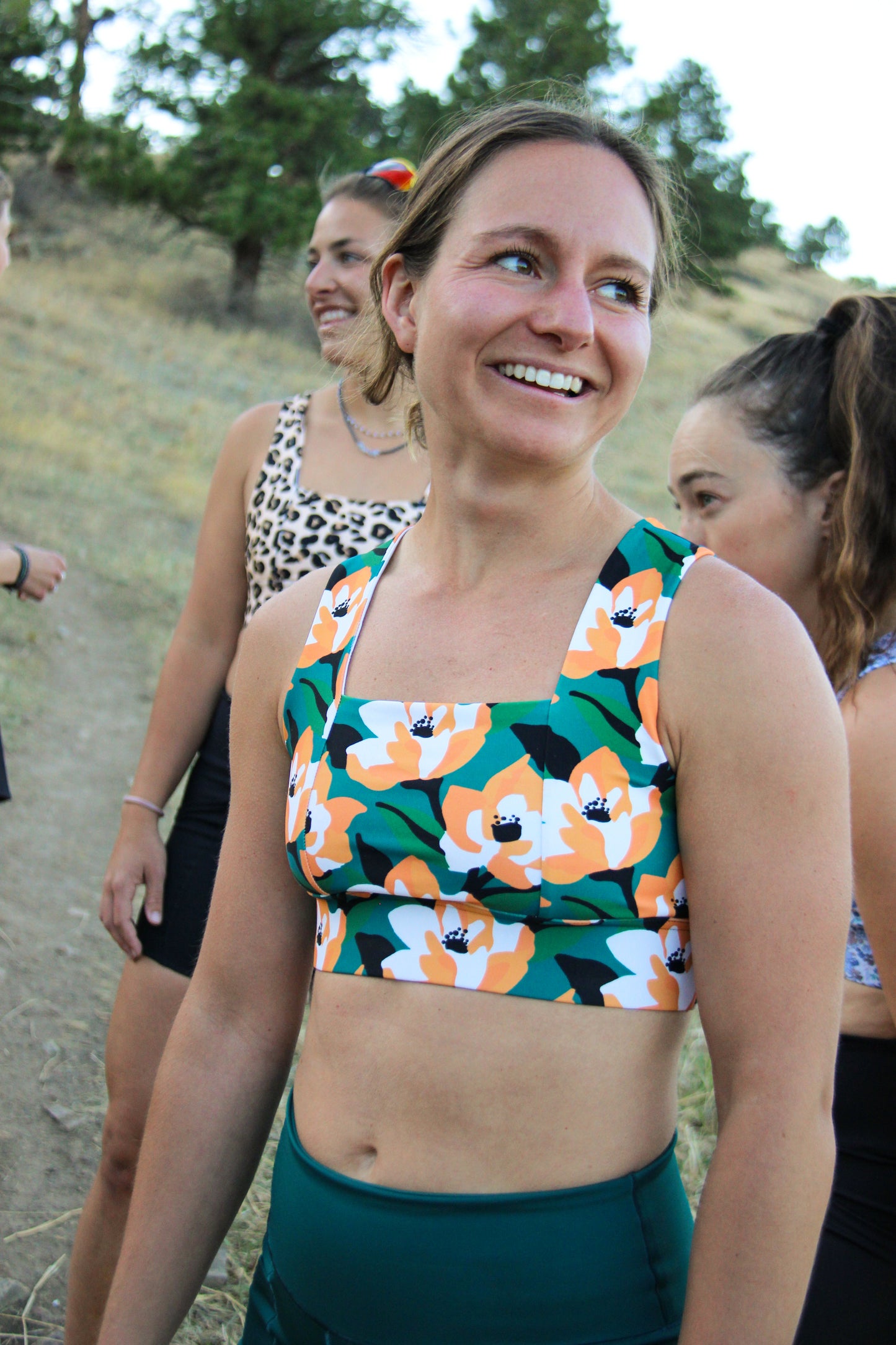 Square Neck Sports Bra -  Brushed Lilies
