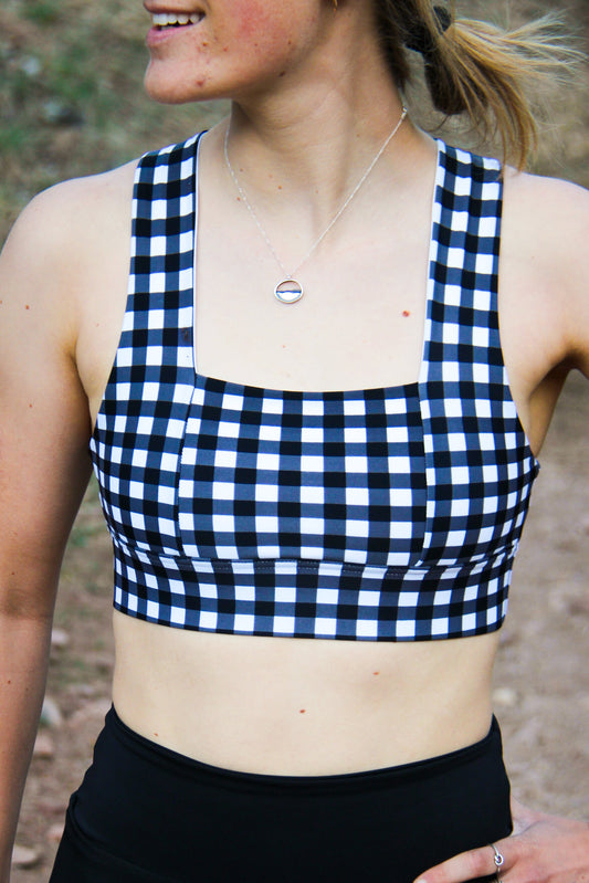 Square Neck Sports Bra -  Gritty Gingham