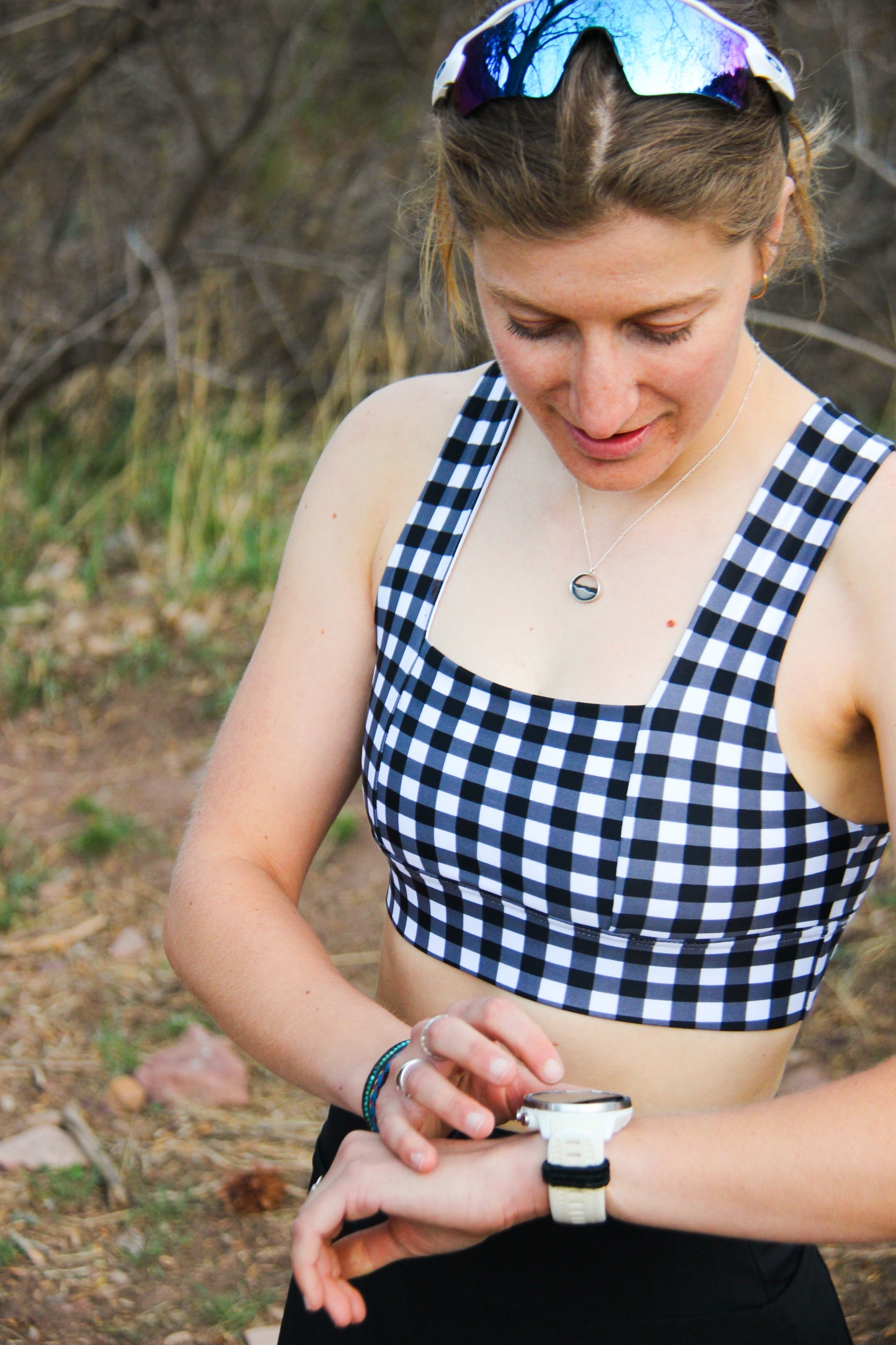Square Neck Sports Bra -  Gritty Gingham