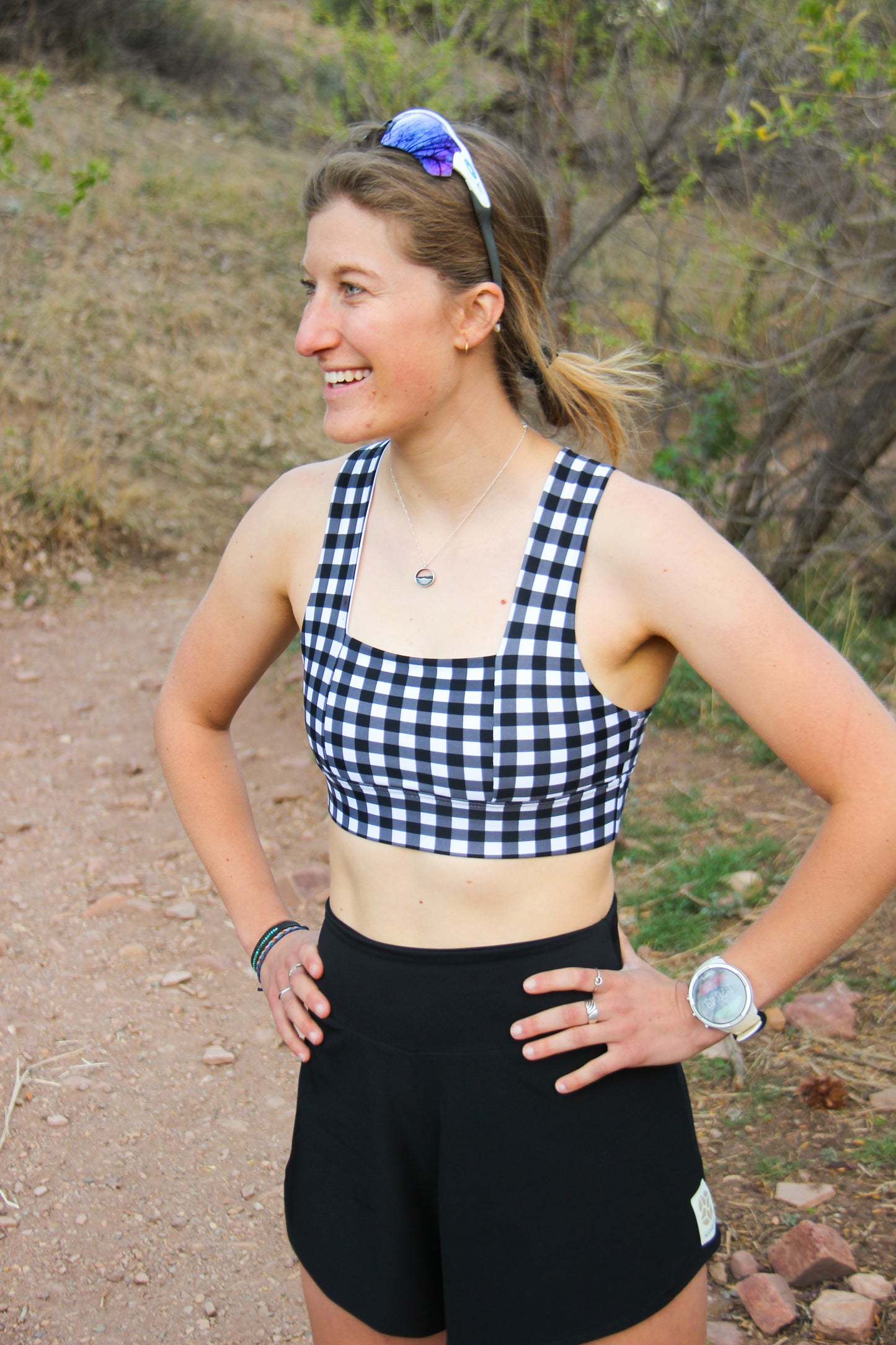 Square Neck Sports Bra -  Gritty Gingham