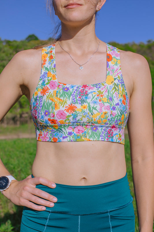 Square Neck Sports Bra - Whimsy Wildflower