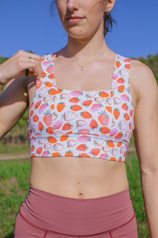 Square Neck Sports Bra - Strawberries & Cream