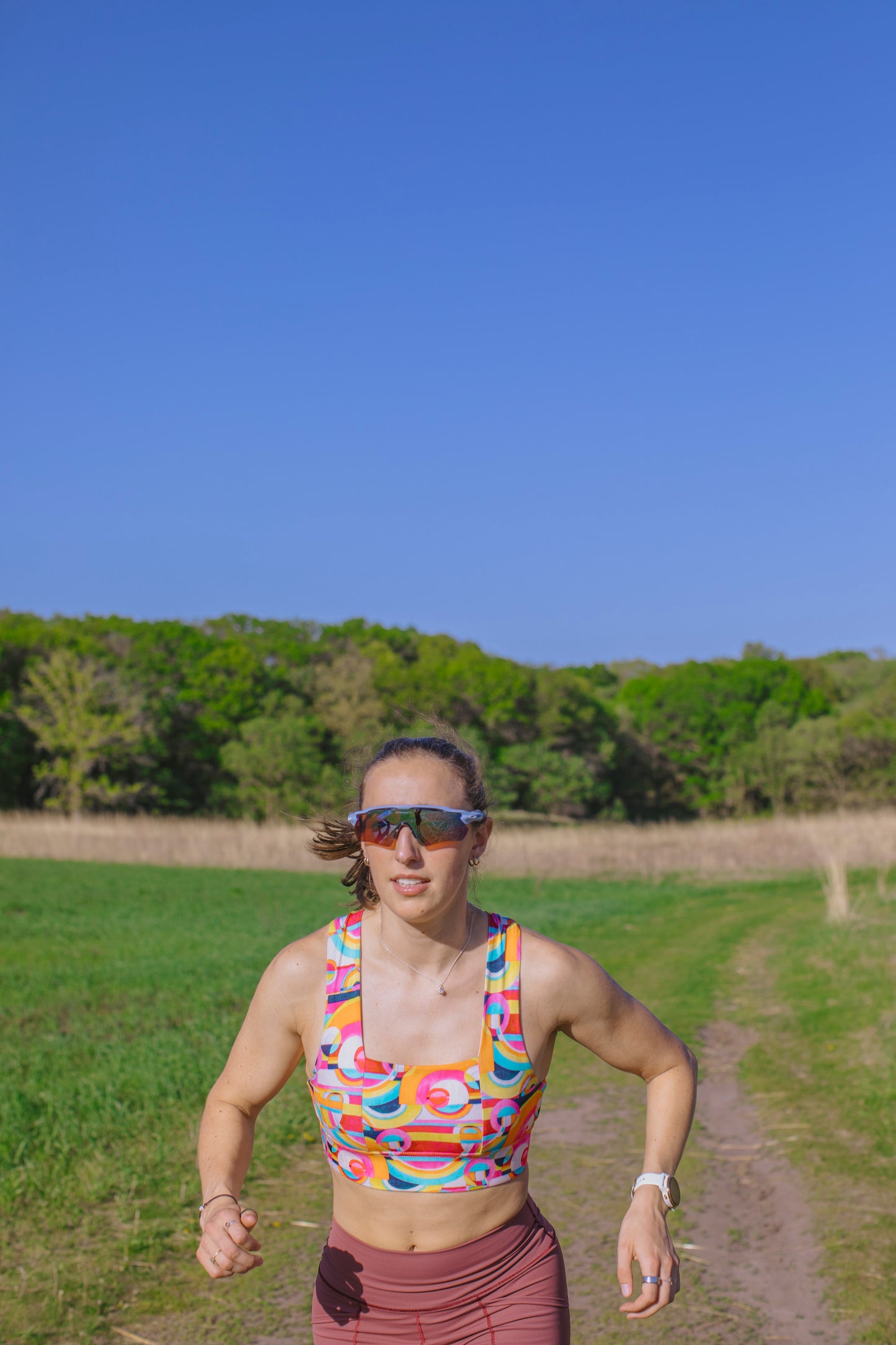 Square Neck Sports Bra - Pink Disco